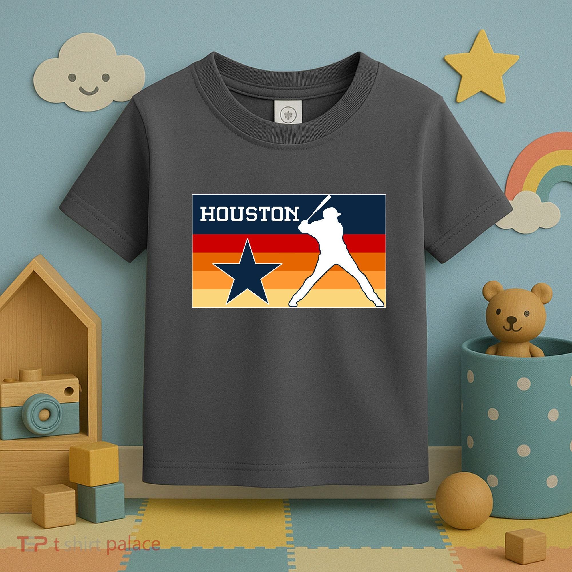 Baseball Player Silhouette Houston Flag Toddler T-Shirt