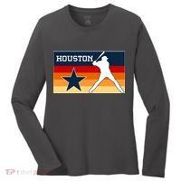Baseball Player Silhouette Houston Flag Women's Long Sleeve Shirt thumb 0