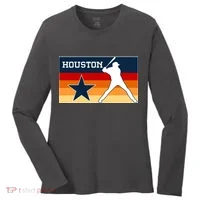 Baseball Player Silhouette Houston Flag Women's Long Sleeve Shirt thumb 0
