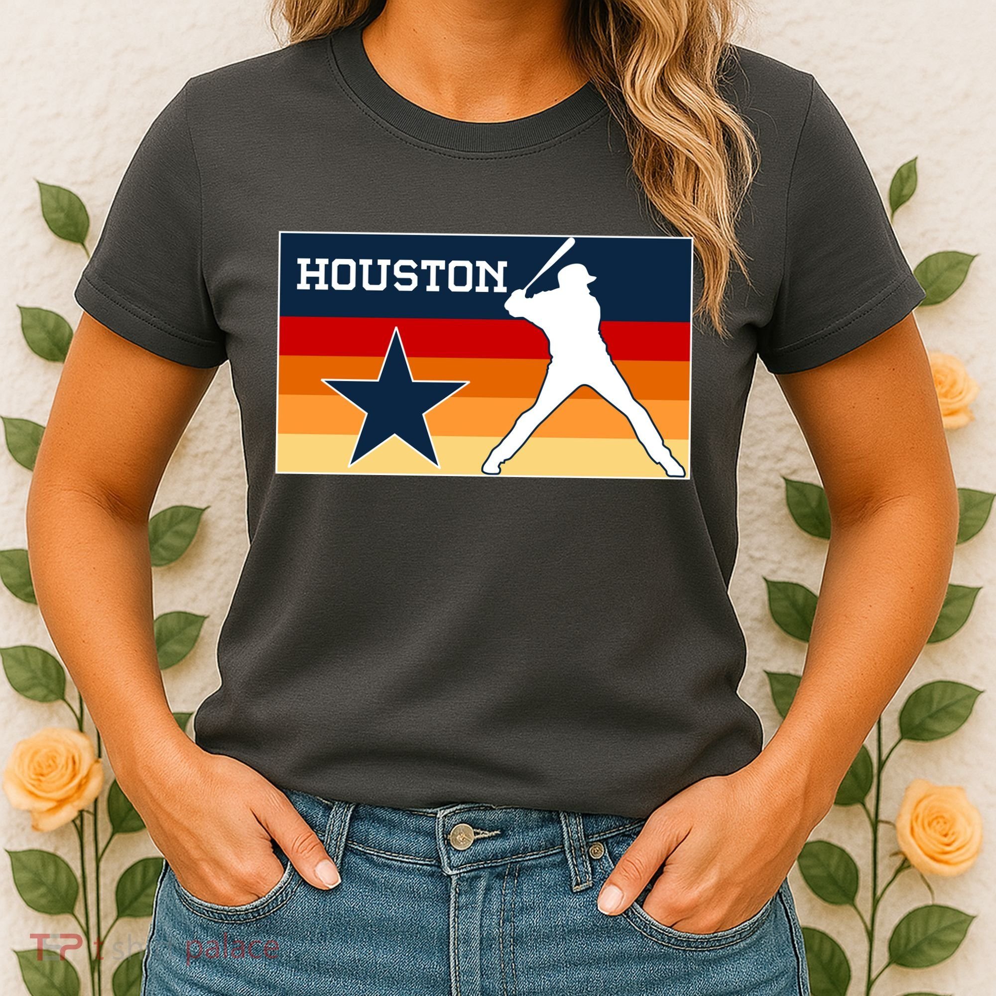 Baseball Player Silhouette Houston Flag Women's T-Shirt