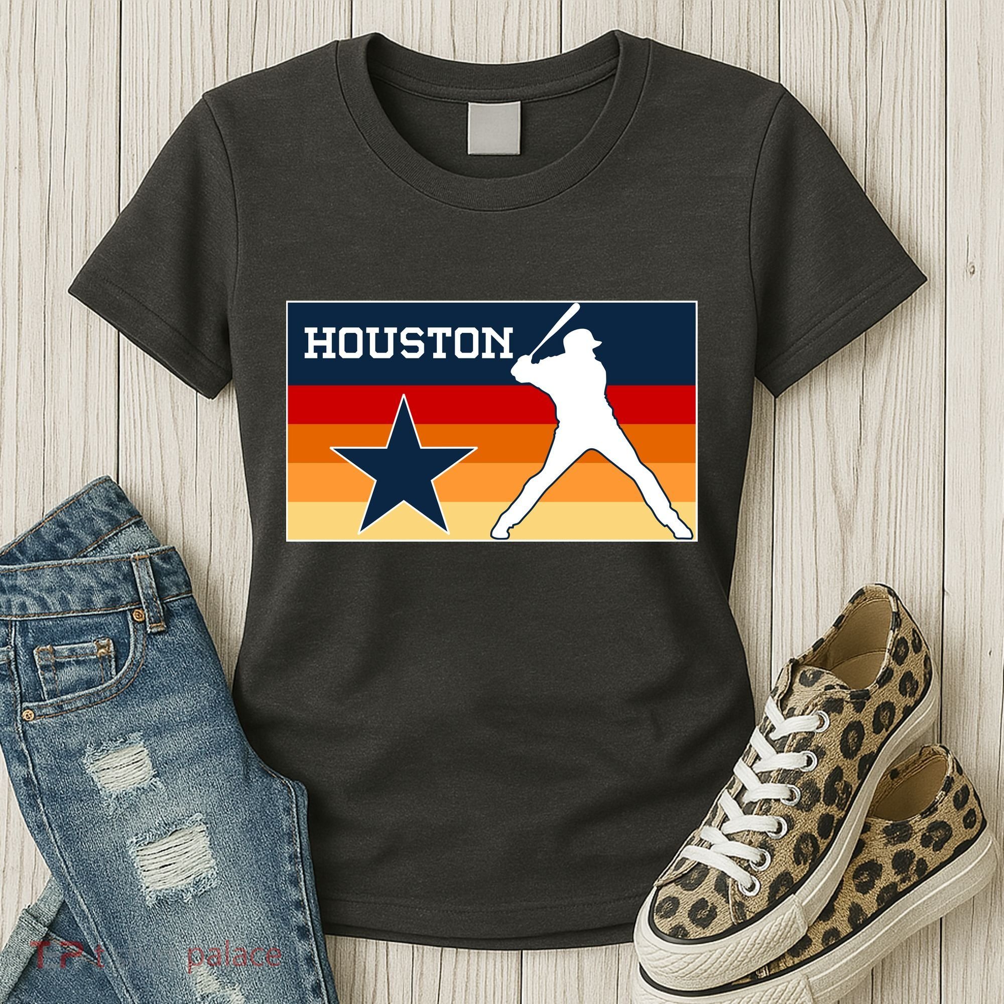 Baseball Player Silhouette Houston Flag Women's T-Shirt