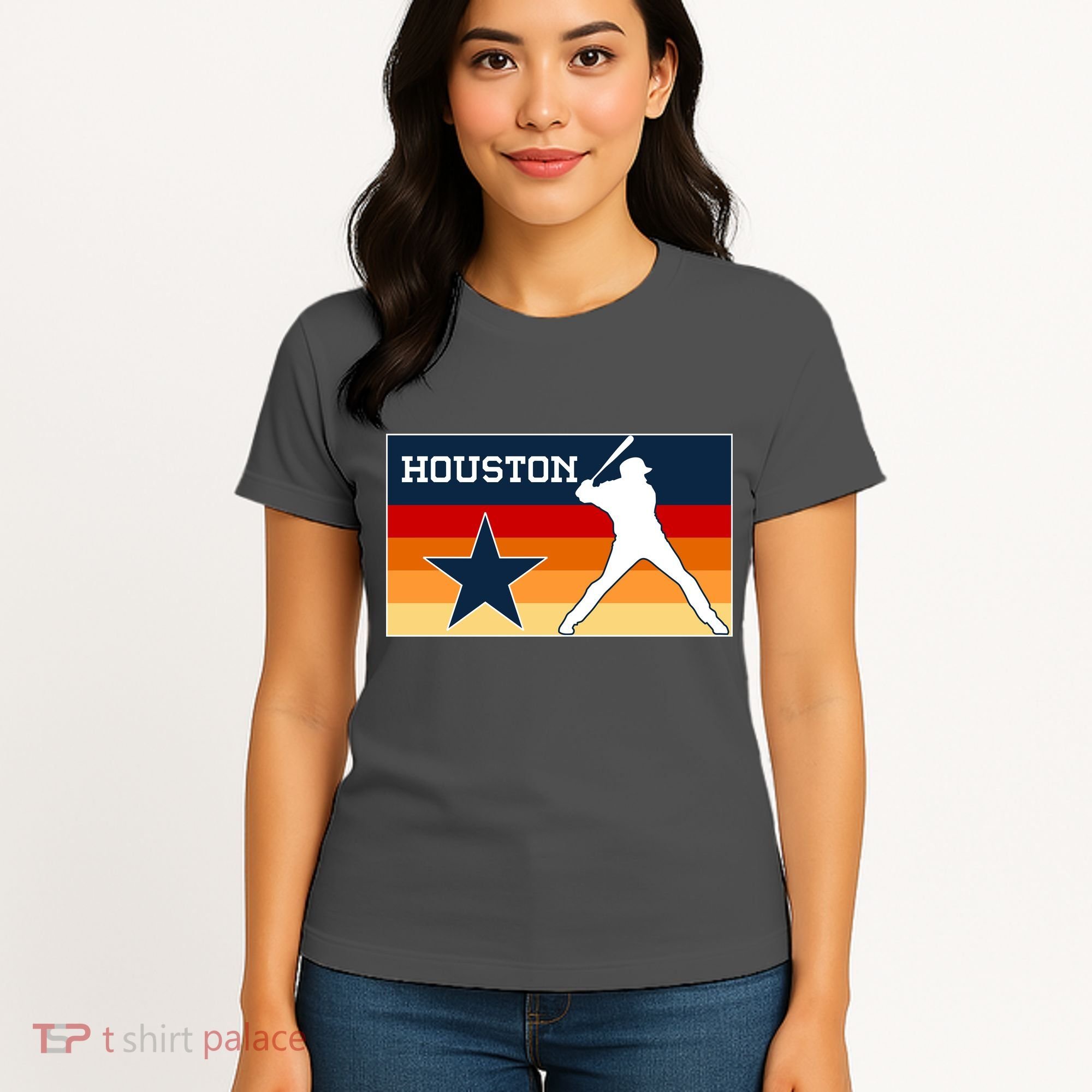 Baseball Player Silhouette Houston Flag Women's T-Shirt