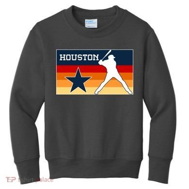Baseball Player Silhouette Houston Flag Kids Sweatshirt