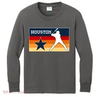 Baseball Player Silhouette Houston Flag Kids Long Sleeve Shirt thumb 0