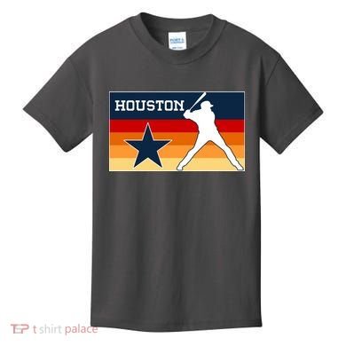 Baseball Player Silhouette Houston Flag Kids T-Shirt