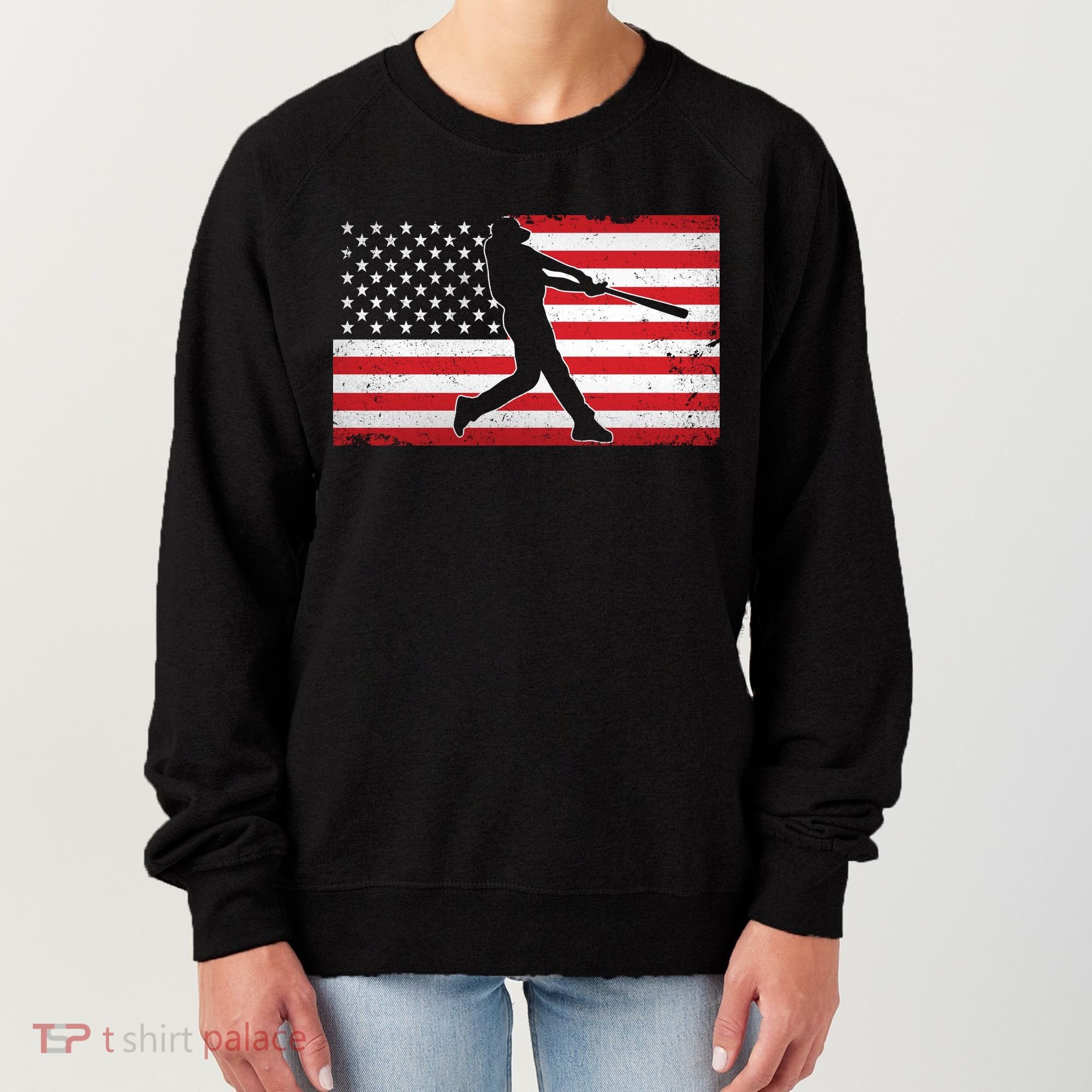 Baseball Player USA American Flag Women's Sweatshirt