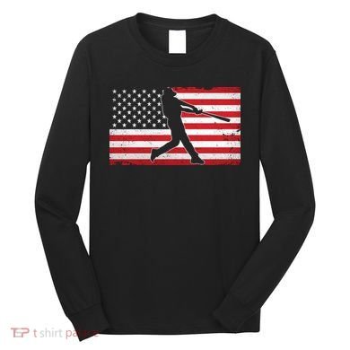 Baseball Player USA American Flag Long Sleeve Shirt