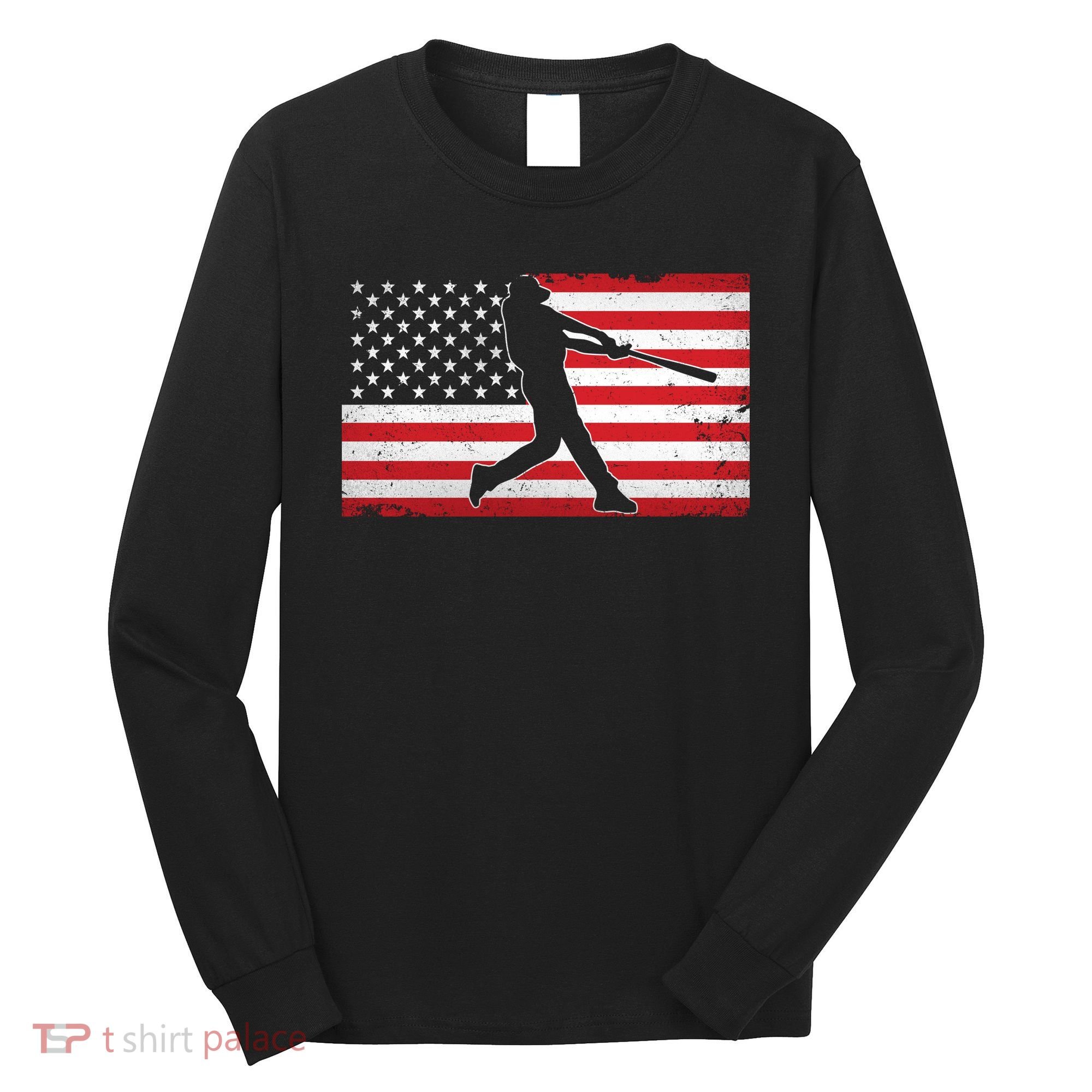 Baseball Player USA American Flag Long Sleeve Shirt