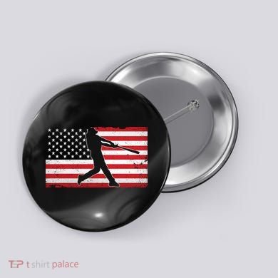 Baseball Player USA American Flag Button