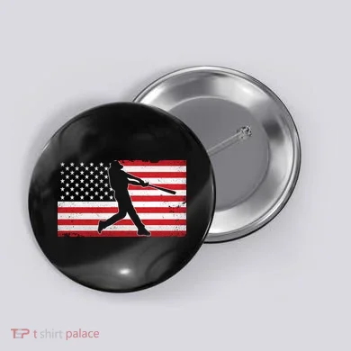 Baseball Player USA American Flag Button
