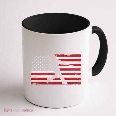 Baseball Player USA American Flag Coffee Mug back