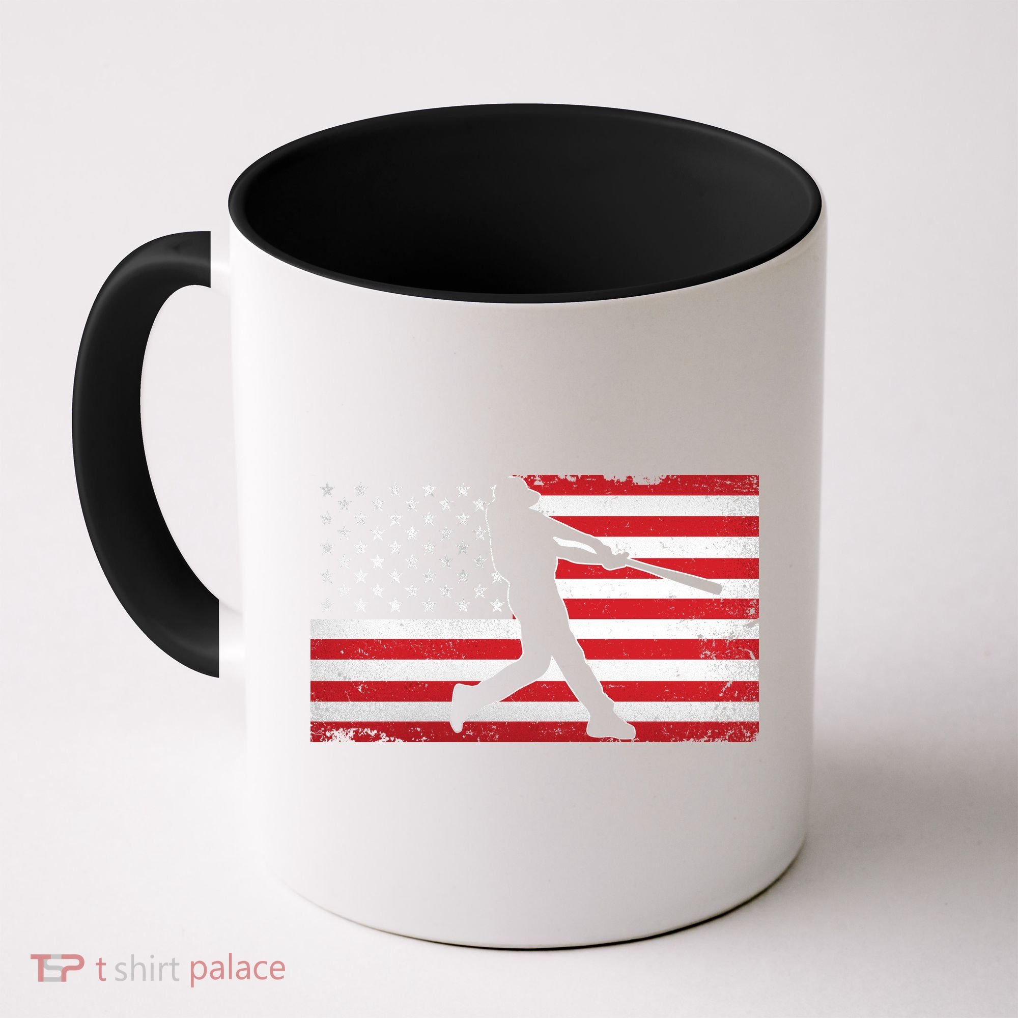 Baseball Player USA American Flag Coffee Mug