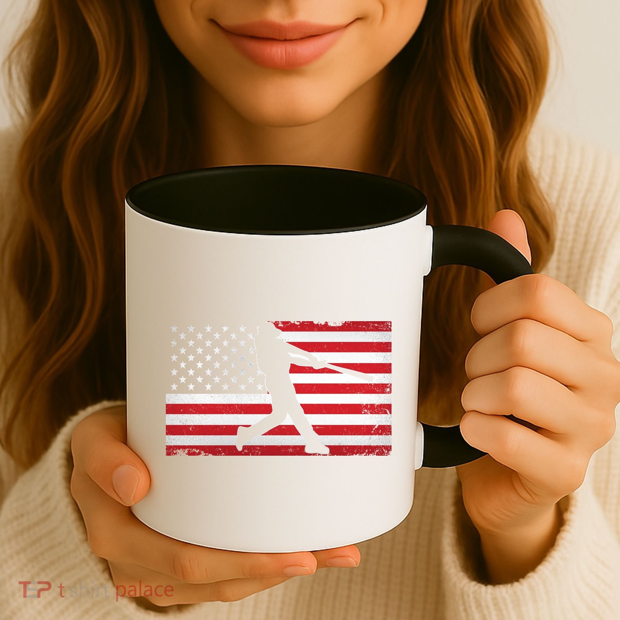 Baseball Player USA American Flag Coffee Mug