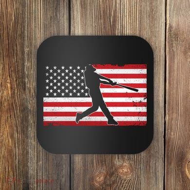 Baseball Player USA American Flag Coaster