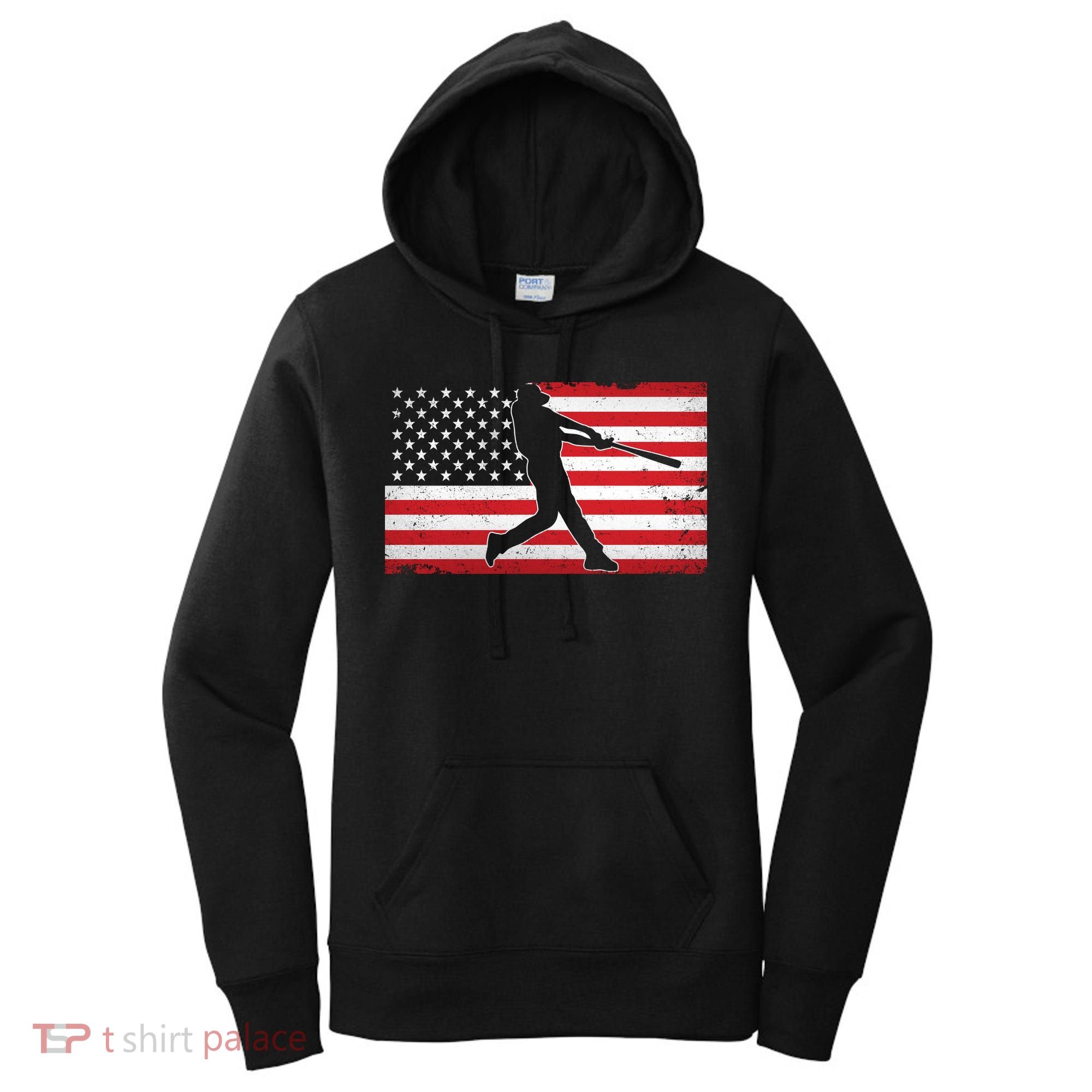 Baseball Player USA American Flag Women's Hoodie