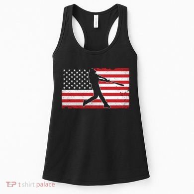 Baseball Player USA American Flag Women's Tank Top