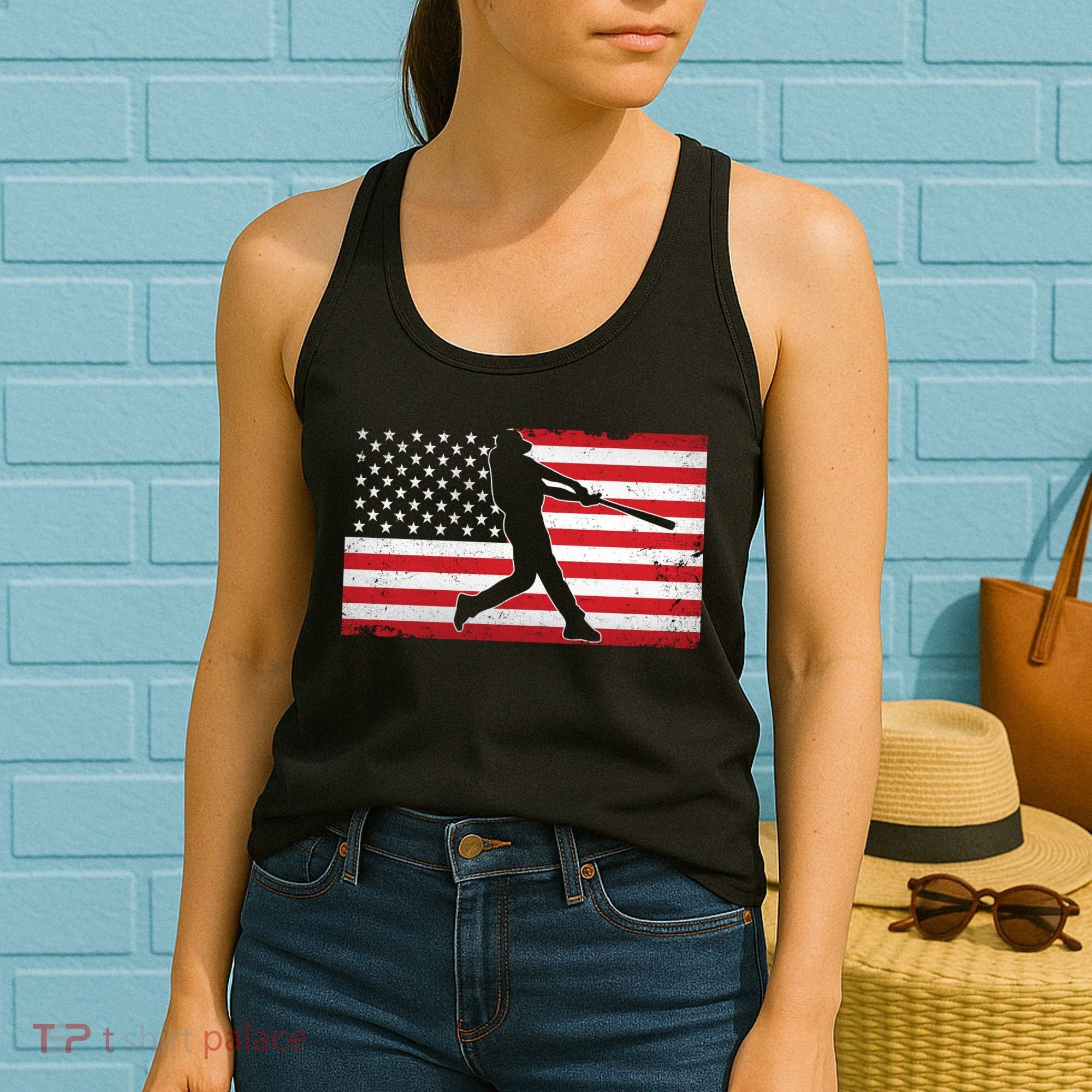 Baseball Player USA American Flag Women's Tank Top
