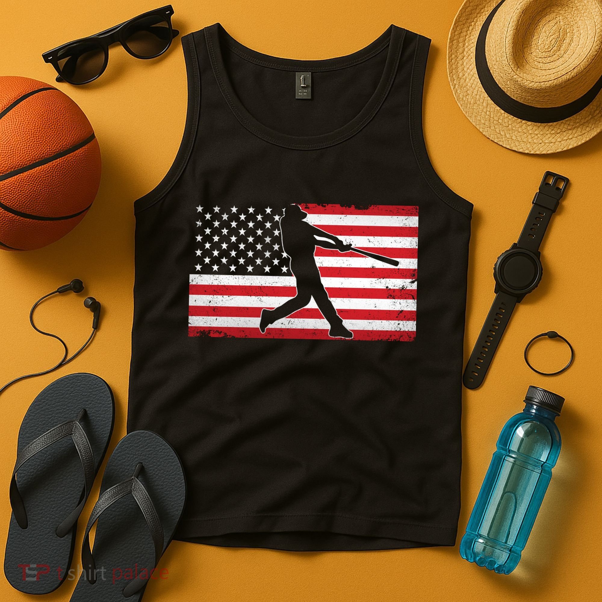 Baseball Player USA American Flag Tank Top