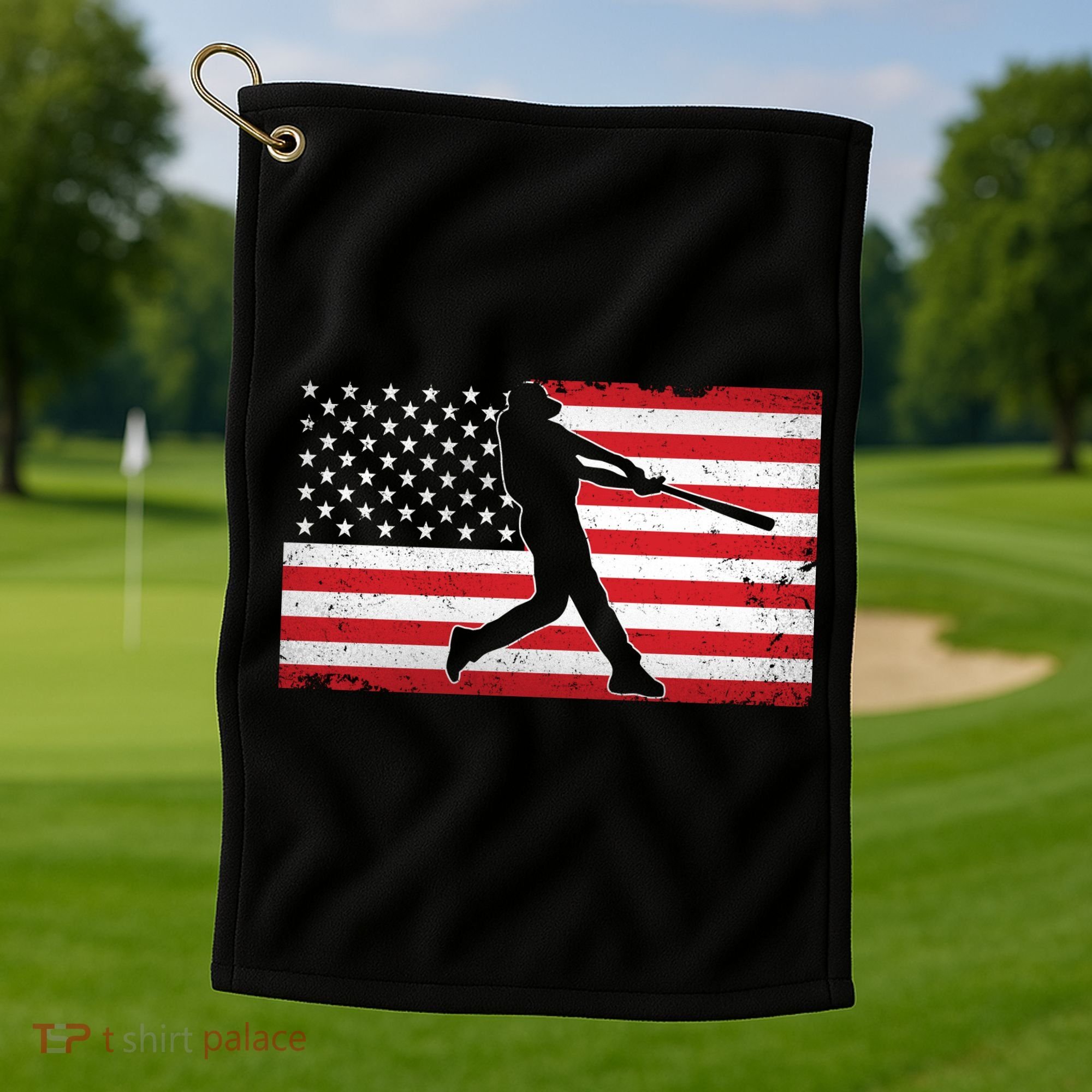 Baseball Player USA American Flag Golf Towel