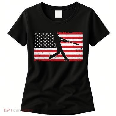 Baseball Player USA American Flag Women's T-Shirt