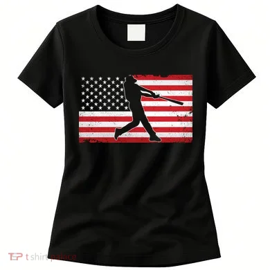 Baseball Player USA American Flag Women's T-Shirt