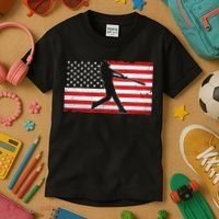 Baseball Player USA American Flag Kids T-Shirt thumb 3