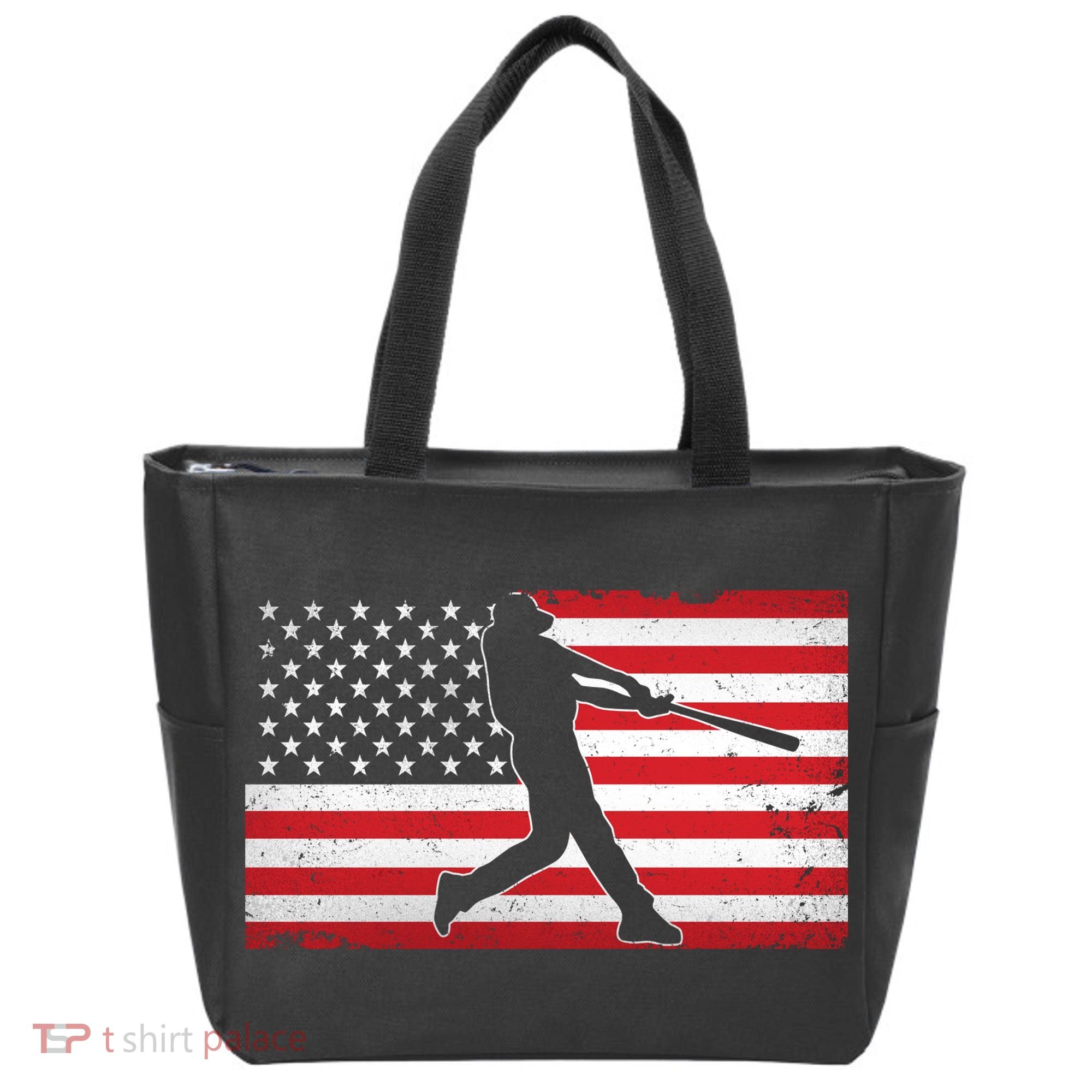 Baseball Player USA American Flag Tote Bag