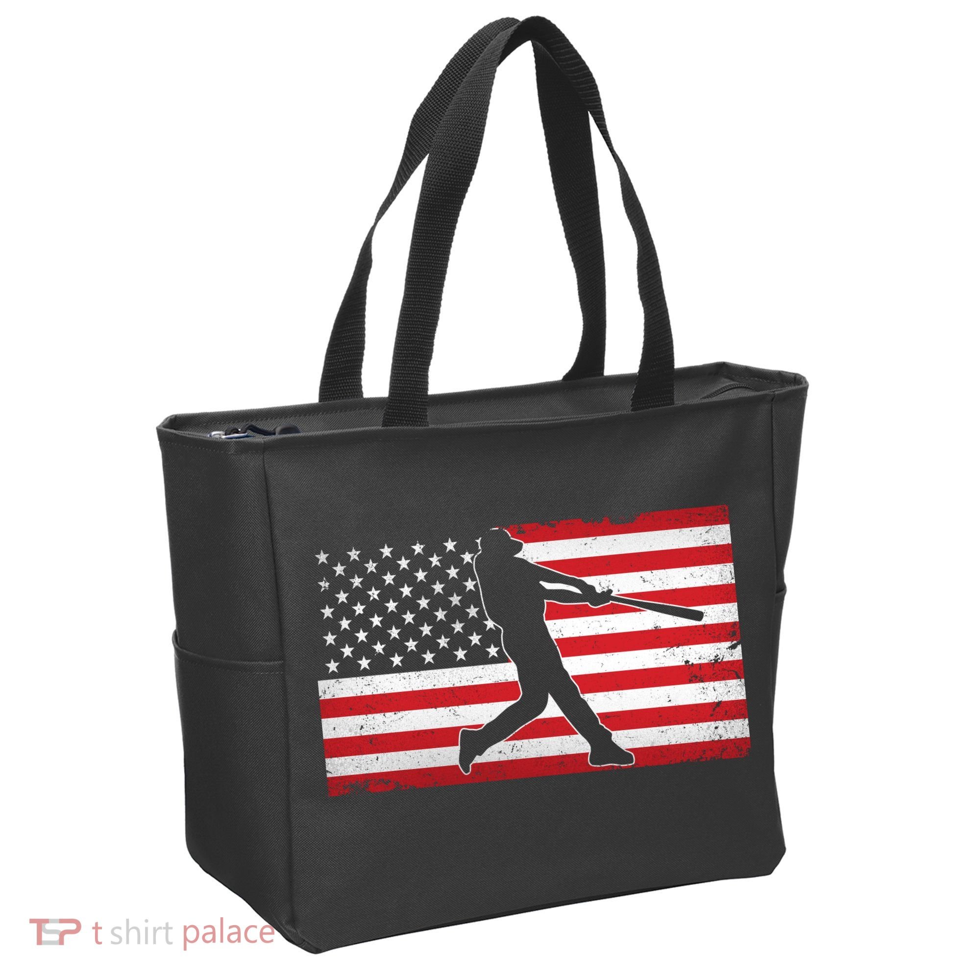Baseball Player USA American Flag Tote Bag
