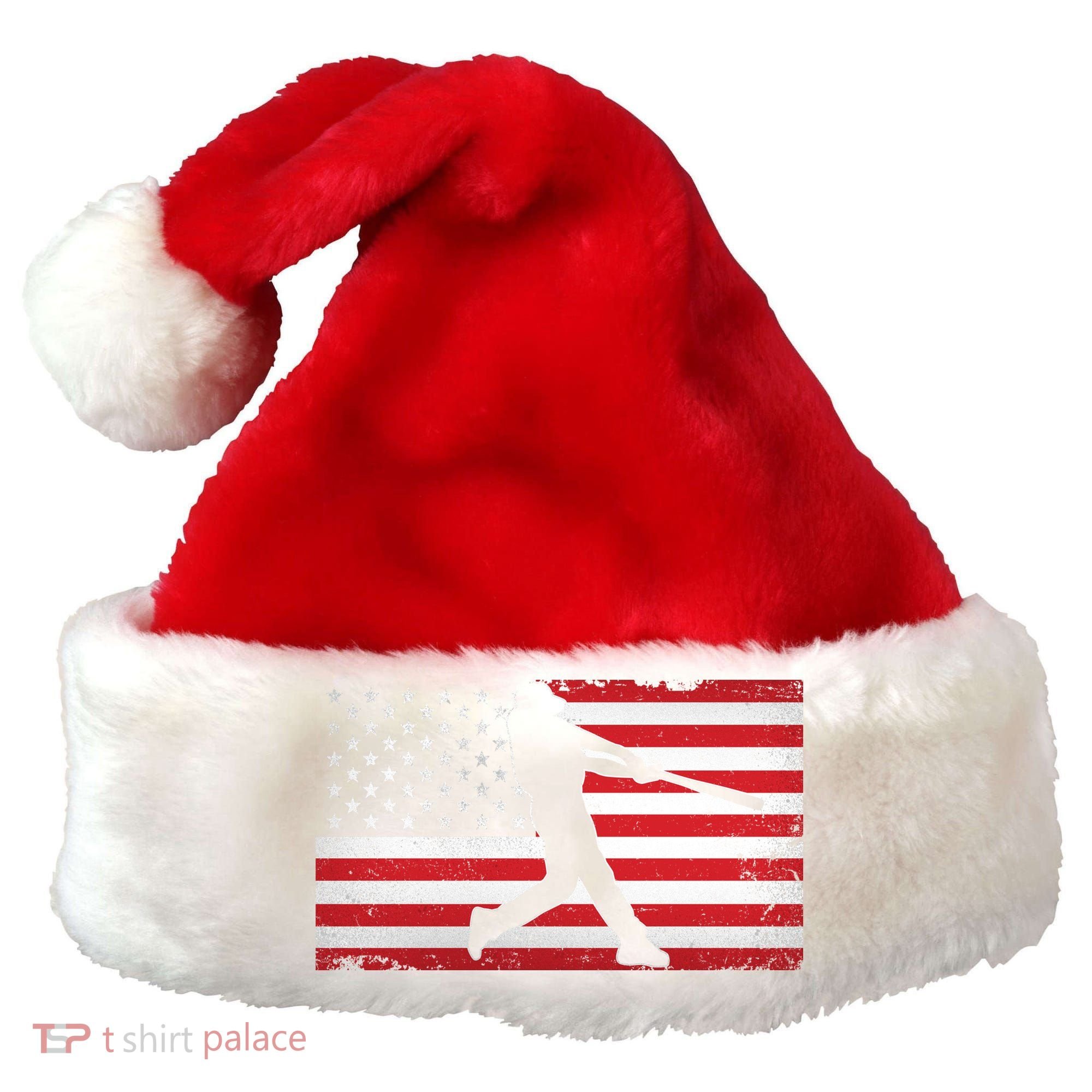 Baseball Player USA American Flag Santa Hat