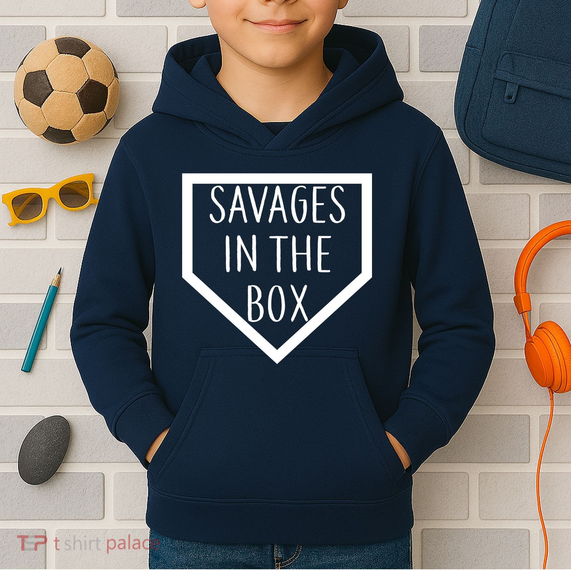 Baseball Savages In The Box Home Plate Kids Hoodie