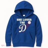 Baseball She Loves The D Los Angeles Kids Hoodie thumb 0