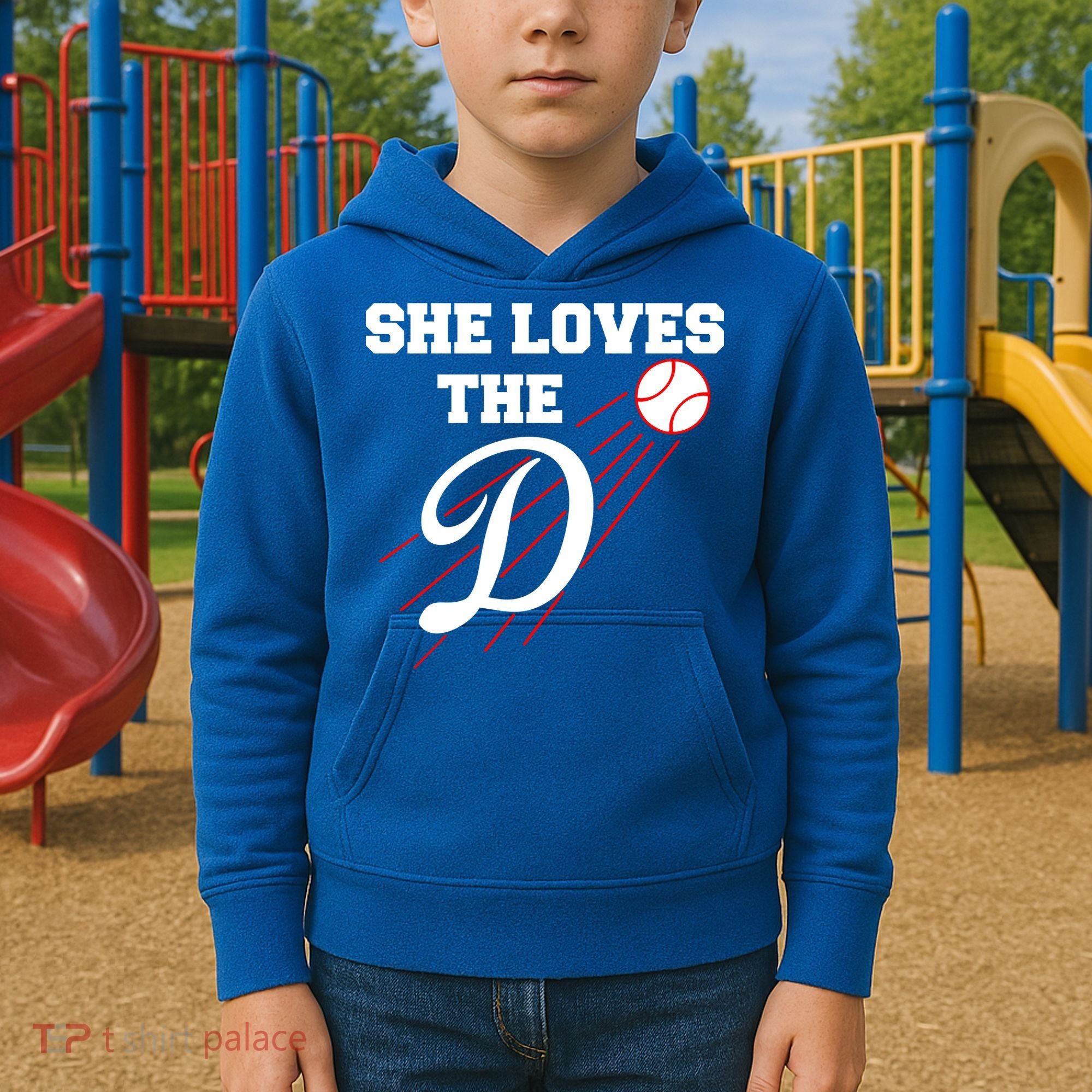Baseball She Loves The D Los Angeles Kids Hoodie