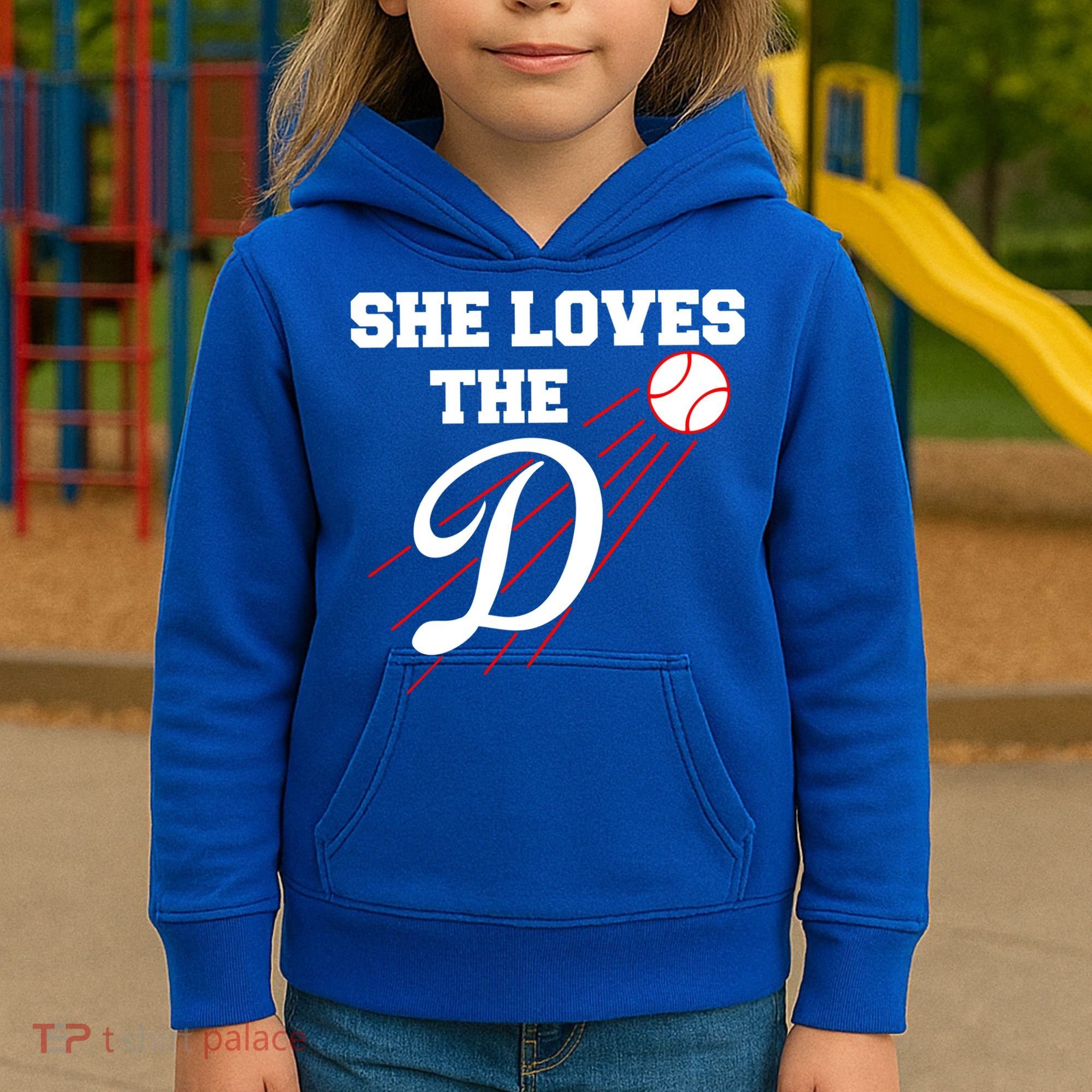 Baseball She Loves The D Los Angeles Kids Hoodie