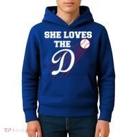 Baseball She Loves The D Los Angeles Kids Hoodie thumb 4