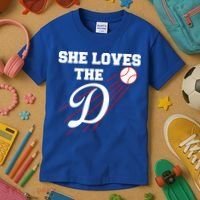 Baseball She Loves The D Los Angeles Kids T-Shirt thumb 3