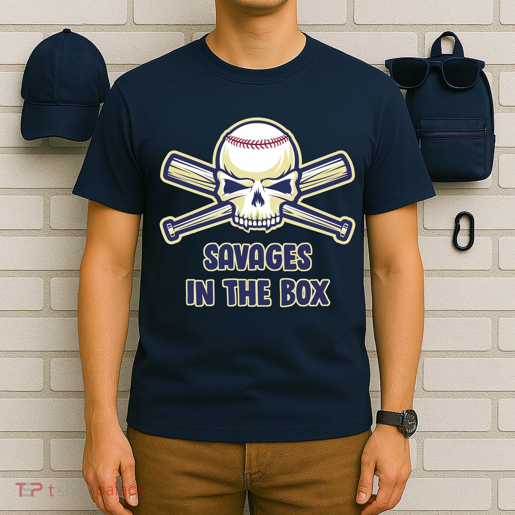 Baseball Skull Savages In The Box T-Shirt