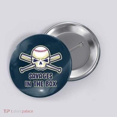 Baseball Skull Savages In The Box Button