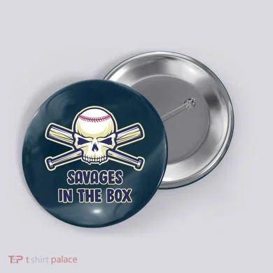 Baseball Skull Savages In The Box Button