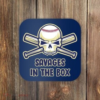 Baseball Skull Savages In The Box Coaster