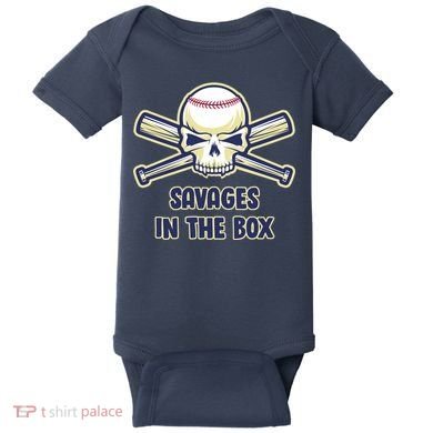 Baseball Skull Savages In The Box Baby Bodysuit