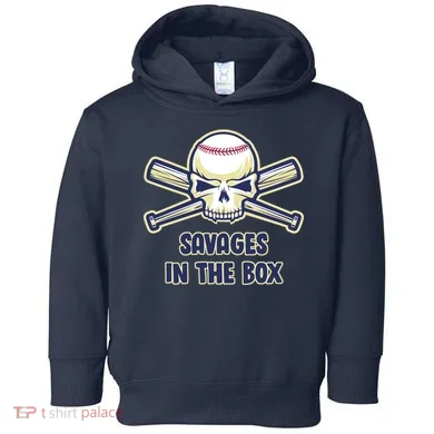 Baseball Skull Savages In The Box Toddler Hoodie