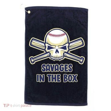Baseball Skull Savages In The Box Golf Towel