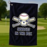 Baseball Skull Savages In The Box Golf Towel thumb 1