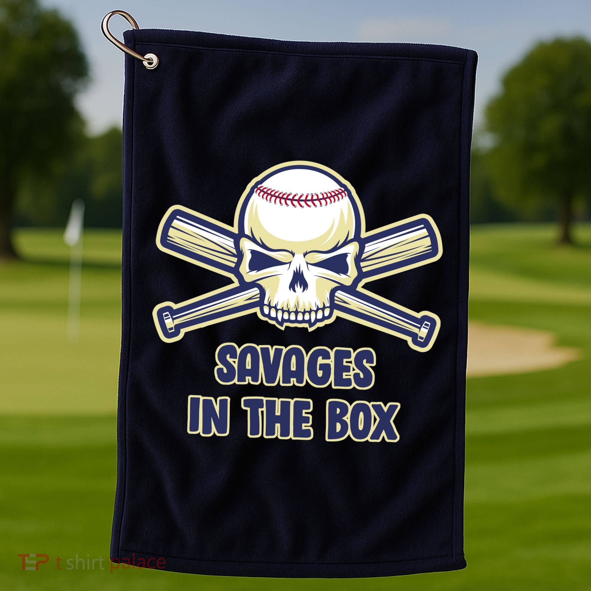 Baseball Skull Savages In The Box Golf Towel