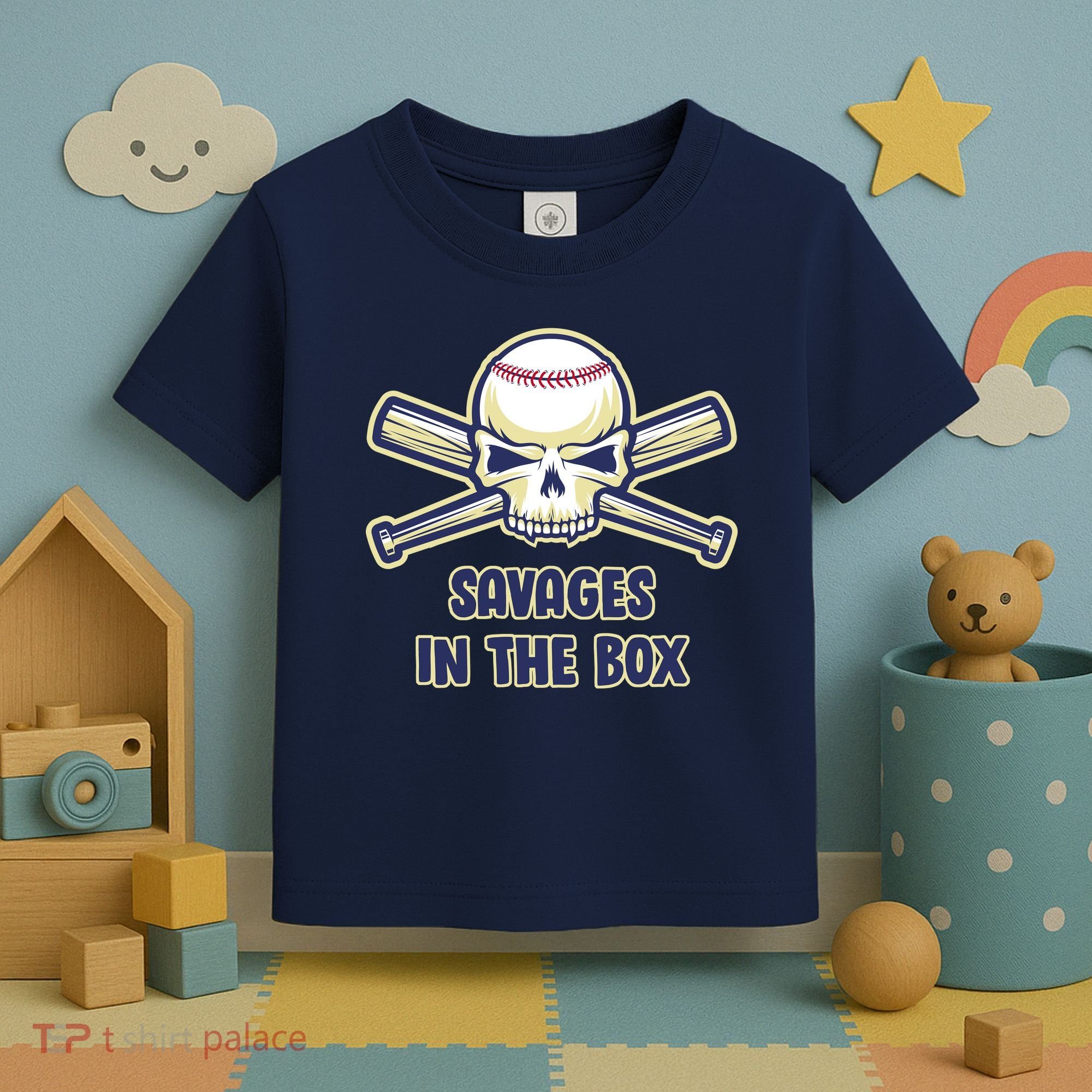 Baseball Skull Savages In The Box Toddler T-Shirt