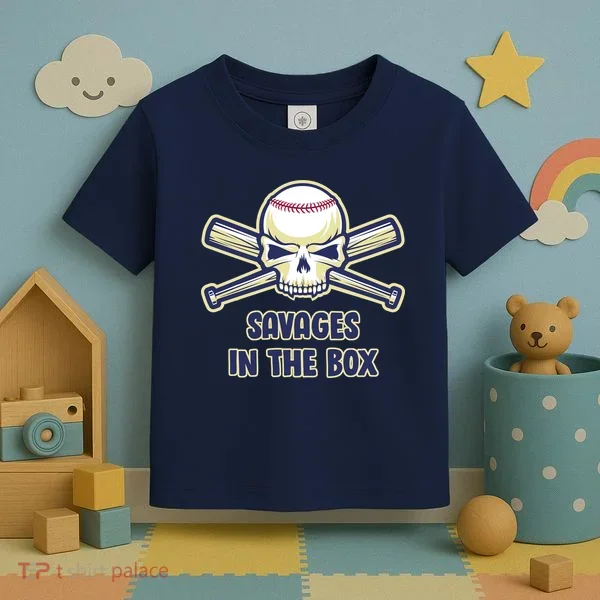 Baseball Skull Savages In The Box Toddler T-Shirt