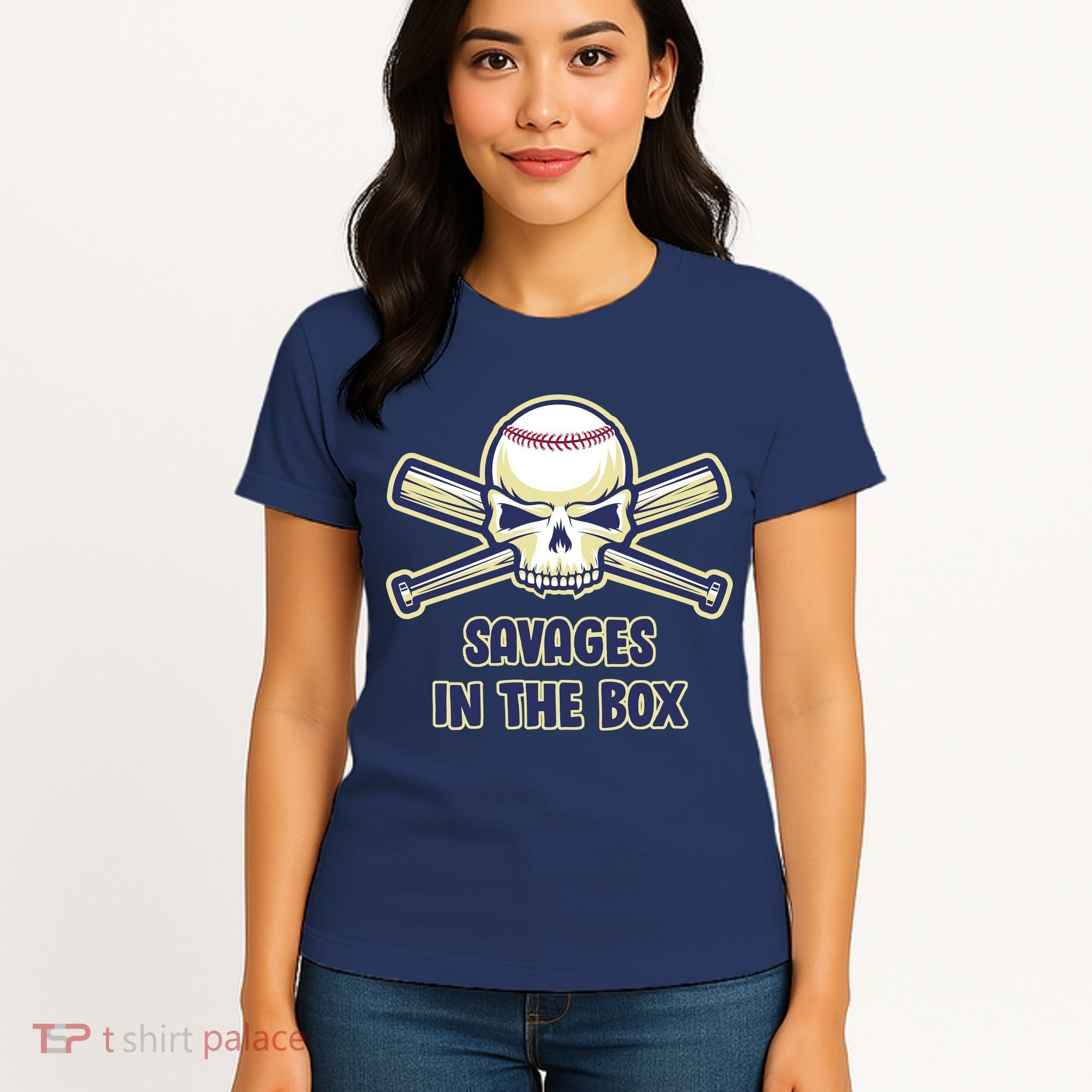 Baseball Skull Savages In The Box Women's T-Shirt