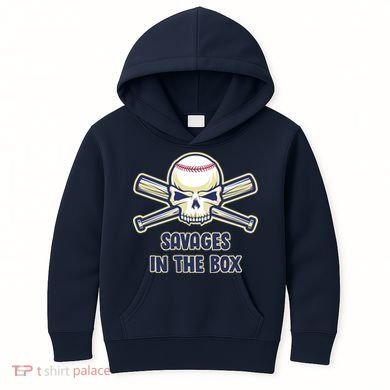 Baseball Skull Savages In The Box Kids Hoodie