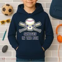 Baseball Skull Savages In The Box Kids Hoodie thumb 2