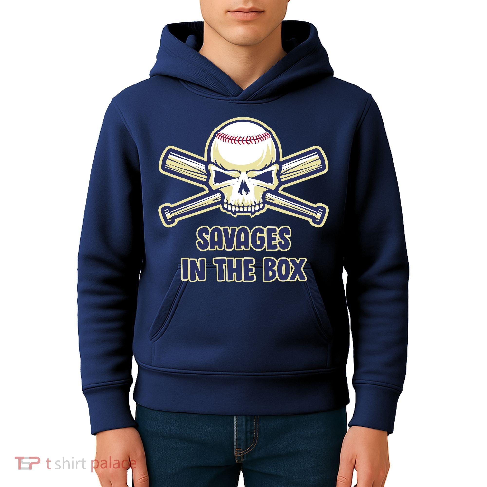 Baseball Skull Savages In The Box Kids Hoodie